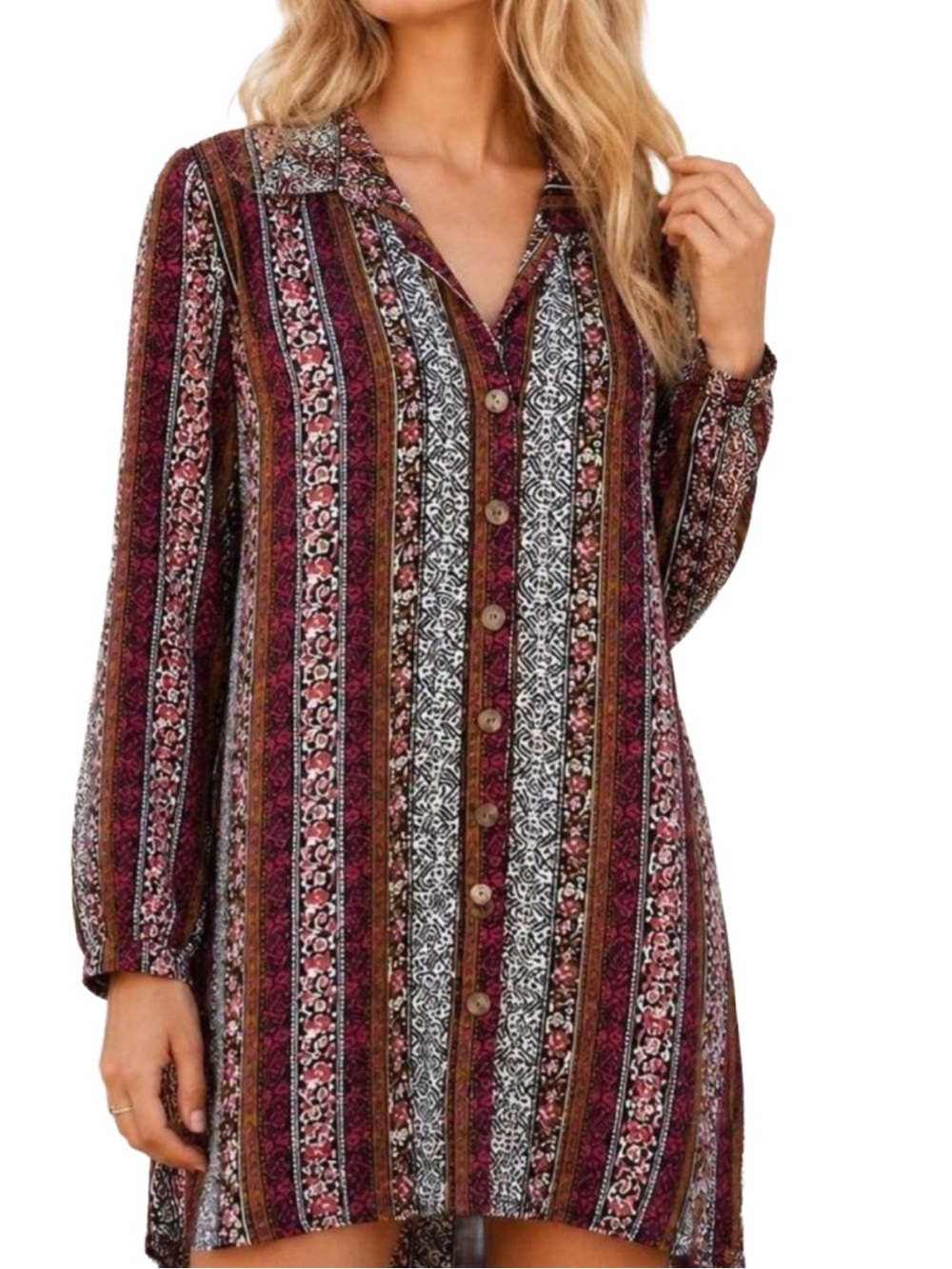 Natural Life multi-patterned boho tunic dress